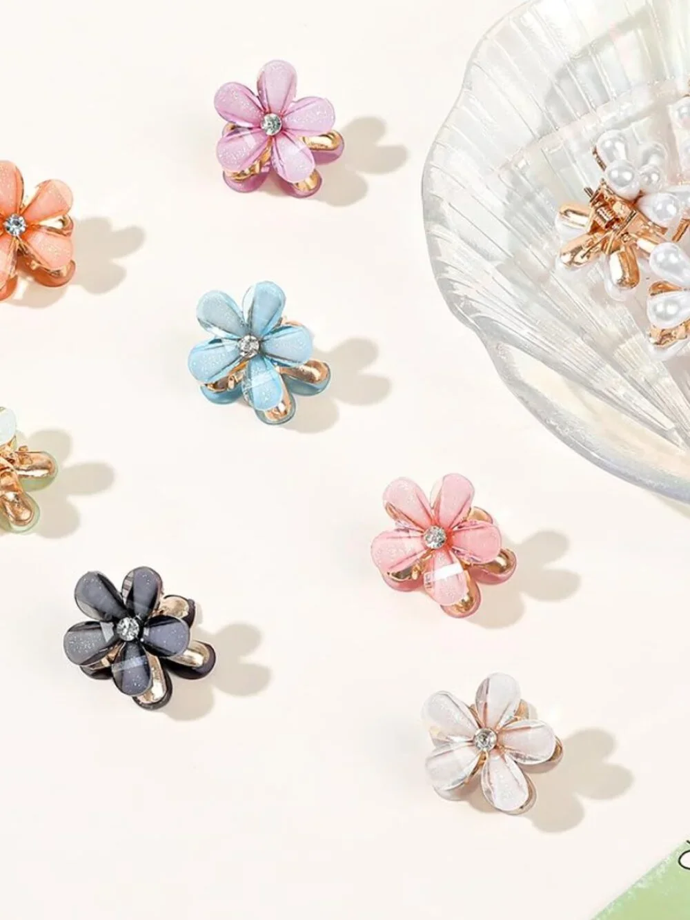 20Pcs Mini Flower Hair Clips Crystal Spring Claw Clips Small Flower Hair Claw Cl